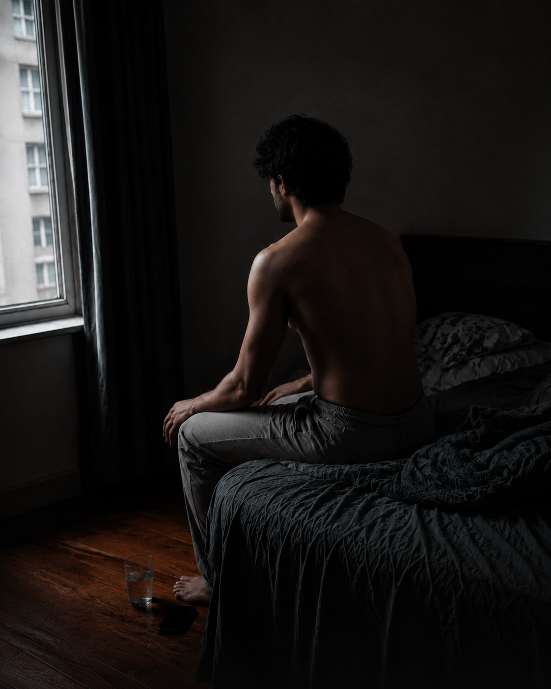 A person alone in low light, before the day starts.